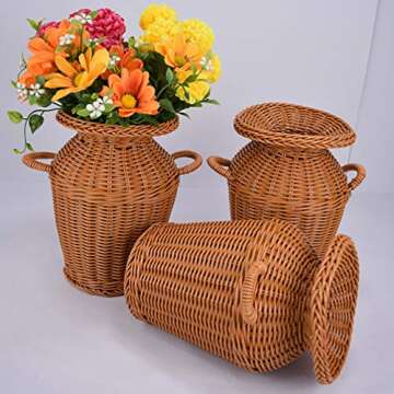 Cabilock Wicker Vase Rattan Woven Flower Basket Long Rustic Flower Arrangement Holder for Weddings Home Decor (Light Brown)