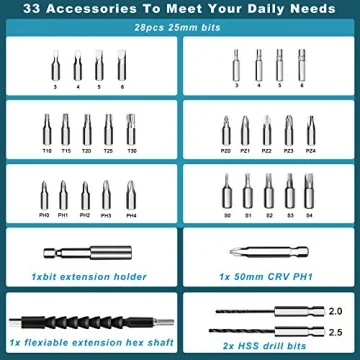 Rechargeable Kiprim 4V Electric Screwdriver with 33 Bits Set