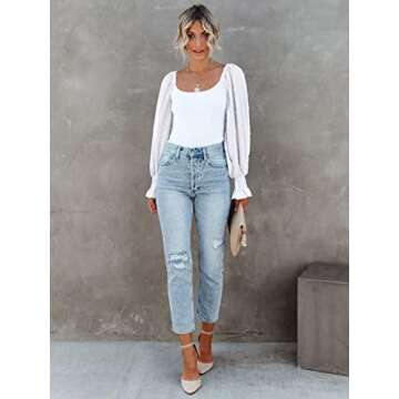 Berryou Women's Scoop Neck Puff Sleeve Bodysuit