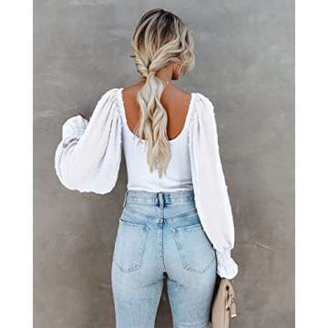 Berryou Women's Scoop Neck Puff Sleeve Bodysuit