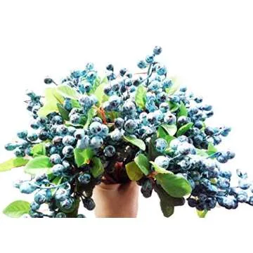 Mistari 10 Pack Artificial Flowers California Faux Blueberries Artificial Stems for Decorating Blueberry Picks Fruit Fake Silk Flowers Home Decorative Party Wedding (Blue)