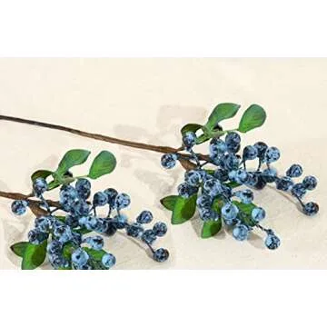 Mistari 10 Pack Artificial Flowers California Faux Blueberries Artificial Stems for Decorating Blueberry Picks Fruit Fake Silk Flowers Home Decorative Party Wedding (Blue)