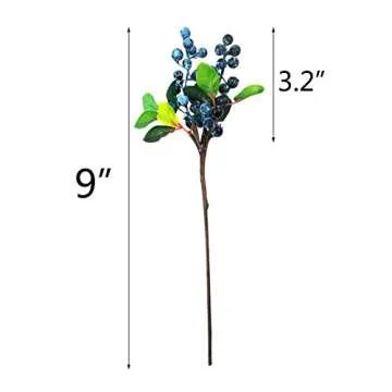 Mistari 10 Pack Artificial Flowers California Faux Blueberries Artificial Stems for Decorating Blueberry Picks Fruit Fake Silk Flowers Home Decorative Party Wedding (Blue)