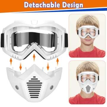 POKONBOY 2 Pack Detachable Masks, Tactical Mask with Goggles Compatible with Nerf Rival, Apollo, Zeus, Khaos, Atlas, & Artemis Blasters Rival Mask (Black & White)