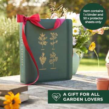 Seed Storage Organizer Binder - Seed Packet Organizer with 50 Pack Sheet Protectors That Stores 200 Seed Envelopes. Seed Storage Binder Delivering Complete Seed Saving Kit for Every Garden Lover.