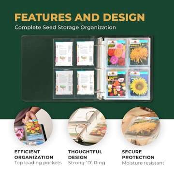 Seed Storage Organizer Binder - Seed Packet Organizer with 50 Pack Sheet Protectors That Stores 200 Seed Envelopes. Seed Storage Binder Delivering Complete Seed Saving Kit for Every Garden Lover.