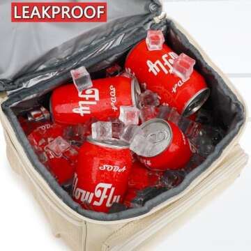 FlowFly Double Layer Cooler Insulated Lunch Bag Adult Lunch Box Large Tote Bag for Men, Women, with Adjustable Strap,Front Pocket and Dual Large Mesh Side Pockets,Biege