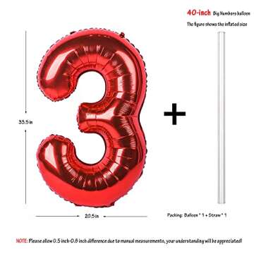 40 Inch Red Large Numbers Birthday Party Decorations Helium Foil Mylar Big Number Balloon Digital 3