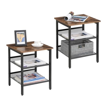 VASAGLE Nightstand, Set of 2 Side Tables, End Tables with Adjustable Mesh Shelves, for Living Room, ...
