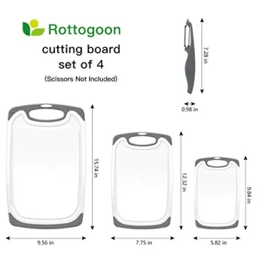 Cutting Boards Set of 4 with Non-Slip Feet and Juice Groove