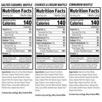 Honey Stinger Gluten Free Organic Waffles -12 Count Variety Pack With Sticker and Polybag - Energy Source - 4 Units Each of Salted Caramel, Cinnamon and Cookies & Cream