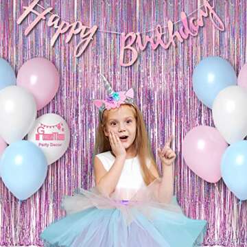 Pink Tinsel Curtain Party Backdrop - GREATRIL Foil Fringe Curtain Lilac Pink Party Streamers for Pri...