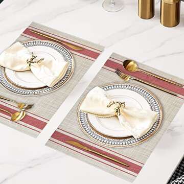 DACHUI Placemats Set of 6, Soft & Elegant Woven Vinyl Place Mats, Water Resistant, Heat Resistant, W...