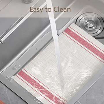 DACHUI Placemats Set of 6, Soft & Elegant Woven Vinyl Place Mats, Water Resistant, Heat Resistant, Washable, Durable Table Mats (Red Stripes)