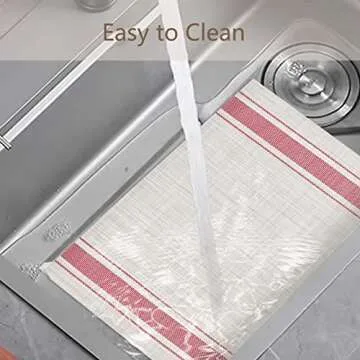 DACHUI Placemats Set of 6, Soft & Elegant Woven Vinyl Place Mats, Water Resistant, Heat Resistant, Washable, Durable Table Mats (Red Stripes)