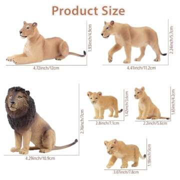 Toymany 6PCS Realistic Lion Figurines with Lion Cubs, 2-5" Jungle Animals Figures Family Set Include...
