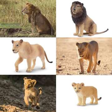 Toymany 6PCS Realistic Lion Figurines with Lion Cubs, 2-5" Jungle Animals Figures Family Set Includes Baby Lions, Educational Toy Cake Toppers Christmas Birthday Gift for Kids Toddlers