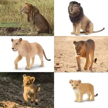 Toymany 6PCS Realistic Lion Figurines with Lion Cubs, 2-5" Jungle Animals Figures Family Set Includes Baby Lions, Educational Toy Cake Toppers Christmas Birthday Gift for Kids Toddlers