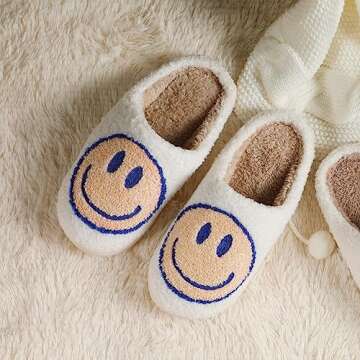 dubuto Smile Face Slippers for Girls Boys, Cute Soft Plush Anti-slip House Kids Girls Slippers with ...