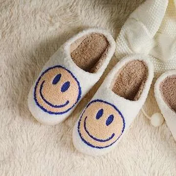 dubuto Smile Face Slippers for Girls Boys, Cute Soft Plush Anti-slip House Kids Girls Slippers with ...