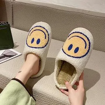 dubuto Smile Face Slippers for Girls Boys, Cute Soft Plush Anti-slip House Kids Girls Slippers with Memory Foam Warm Cartoon Happy face Shoes for Indoor Outdoor