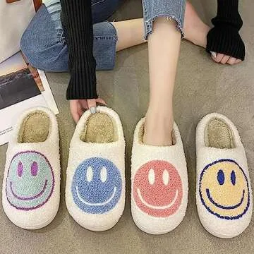 dubuto Smile Face Slippers for Girls Boys, Cute Soft Plush Anti-slip House Kids Girls Slippers with Memory Foam Warm Cartoon Happy face Shoes for Indoor Outdoor