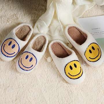 dubuto Smile Face Slippers for Girls Boys, Cute Soft Plush Anti-slip House Kids Girls Slippers with Memory Foam Warm Cartoon Happy face Shoes for Indoor Outdoor