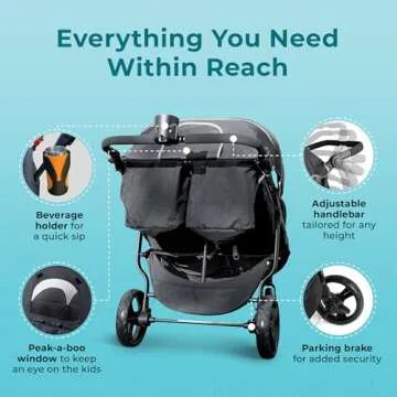 Gaggle by Foundations Roadster Duo Side by Side Double Stroller | Lightweight Compact Double Stroller for Toddlers | Easy to Fold & Maneuver | Amusement Park Approved | Black