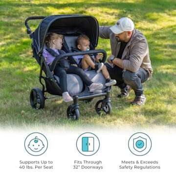 Gaggle by Foundations Roadster Duo Side by Side Double Stroller | Lightweight Compact Double Stroller for Toddlers | Easy to Fold & Maneuver | Amusement Park Approved | Black