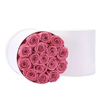 Eterfield 16-Piece Forever Flowers Preserved Rose in a Box Real Roses That Last a Year Preserved Flowers for Delivery Prime Mothers Day Valentines Day Christmas Day (Pink Roses, Round White Box)