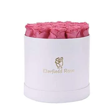 Eterfield 16-Piece Forever Flowers Preserved Rose in a Box Real Roses That Last a Year Preserved Flowers for Delivery Prime Mothers Day Valentines Day Christmas Day (Pink Roses, Round White Box)