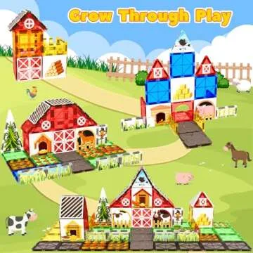Magnetic Tiles Farm Animal Toys Set for Toddles Kids, Montessori STEM Toys for 3+ Year Old Boys Girls, Magnetic Building Blocks, Construction Sensory Toys Educational Birthday Toys Gifts