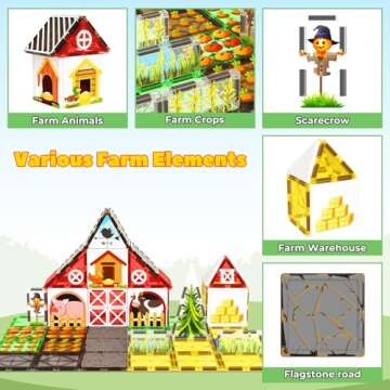 Magnetic Tiles Farm Animal Toys Set for Toddles Kids, Montessori STEM Toys for 3+ Year Old Boys Girls, Magnetic Building Blocks, Construction Sensory Toys Educational Birthday Toys Gifts