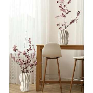 UPWOIGH White Textured Striped Ceramic Vase, Handmade Neutral Beige Vases Home Decor,Vintage Farmhouse Flower Vase Home Décor for Dried Pampas Grass, Living Room, Cafe Table Decor(6.7X4.7in)