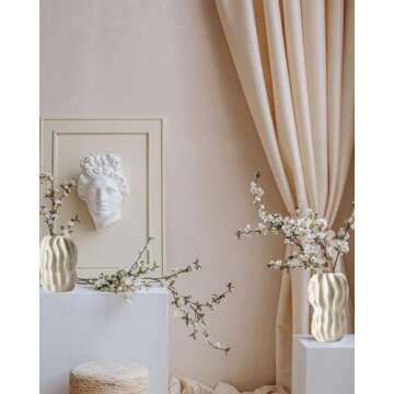 UPWOIGH White Textured Striped Ceramic Vase, Handmade Neutral Beige Vases Home Decor,Vintage Farmhouse Flower Vase Home Décor for Dried Pampas Grass, Living Room, Cafe Table Decor(6.7X4.7in)