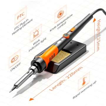 Soldering Iron Premium Kit, 60W Soldering Gun with Ceramic Heater, 12-in-1 Soldering Tool, Adjustable Temperature 200 to 450°C, Includes Soldering Iron Tip, Solder Wire, Pump and Paste