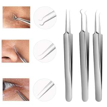 WSYUB Blackhead Tweezers, Blackhead Extractor, Pimple Popper Tool Kit, 3 in 1 Professional Stainless...