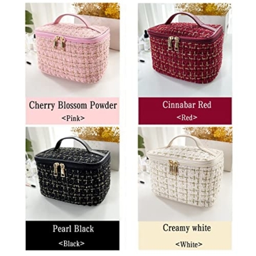 Swyinouni Women's Cosmetic Bag,Check Handbag Cosmetic Bag,Women Girls Essential Travel Bag,Travel Toiletries Organizer,Large Capacity Portable Organizer (White)