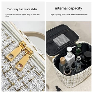 Swyinouni Women's Cosmetic Bag,Check Handbag Cosmetic Bag,Women Girls Essential Travel Bag,Travel Toiletries Organizer,Large Capacity Portable Organizer (White)