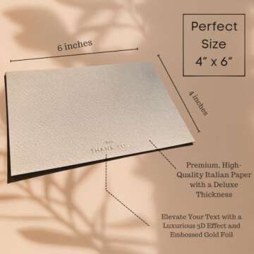 RUN2PRINT (36 Pack) Thank You Cards With Envelopes & Gift of 36 Foiled Stickers - Elegant Emboss Rose Gold Foil Pressed Blank Notes Wedding All Occasion Cards (Beige)