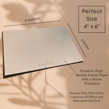 RUN2PRINT (36 Pack) Thank You Cards With Envelopes & Gift of 36 Foiled Stickers - Elegant Emboss Rose Gold Foil Pressed Blank Notes Wedding All Occasion Cards (Beige)