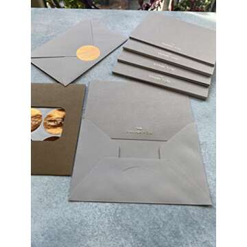 RUN2PRINT (36 Pack) Thank You Cards With Envelopes & Gift of 36 Foiled Stickers - Elegant Emboss Rose Gold Foil Pressed Blank Notes Wedding All Occasion Cards (Beige)