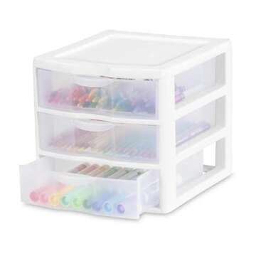 Tribello 3 Drawer Plastic Storage, Mini Drawer Unit, White Frame With Clear Drawers for Craft Storage - 8.5"L X 7"W X10"H Inches - (1 Pack)