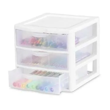 Tribello 3 Drawer Plastic Storage, Mini Drawer Unit, White Frame With Clear Drawers for Craft Storage - 8.5"L X 7"W X10"H Inches - (1 Pack)