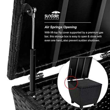 Sundale Outdoor Small Deck Storage Box with Lid, 13 Gallon Small Outdoor Bin Storage Container for Hose Cushions Towels, Patio Black Side Wicker Table with Storage-Steel, Rattan, Square