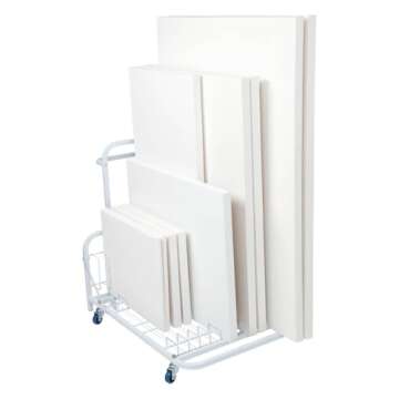 Dryden Art Canvas Storage Rack & Frame Keeper, Mobile Cart, Large Floor Model with Casters and Handle - 33" x 25.5" x 30.5" - White