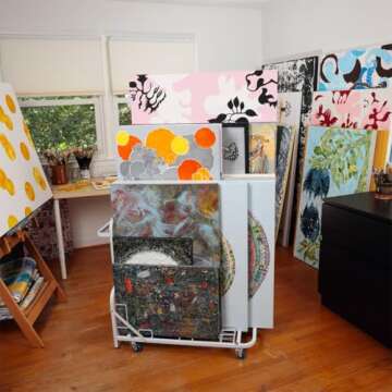 Dryden Art Canvas Storage Rack & Frame Keeper, Mobile Cart, Large Floor Model with Casters and Handle - 33" x 25.5" x 30.5" - White