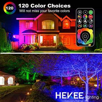 HEKEE LED Flood Light Outdoor, 50W RGB Color Changing 5000 Lumens FloodLight, DIY Strobe Mode, 120 Colors Uplight, Timing, RGBW 2700K Warm White, IP66 Waterproof Spotlight (2 Pack)