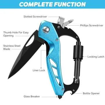 Multitool Carabiner with Pocket Knife, Survival Gear for Camping Hiking，EDC Carabiners Keychain with Folding Knives, Bottle Opener, Window Breaker and Screwdriver, Stocking Stuffers Gifts for Men…