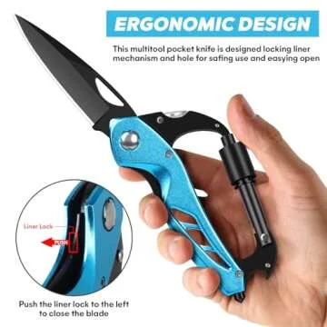 Multitool Carabiner with Pocket Knife, Survival Gear for Camping Hiking，EDC Carabiners Keychain with Folding Knives, Bottle Opener, Window Breaker and Screwdriver, Stocking Stuffers Gifts for Men…